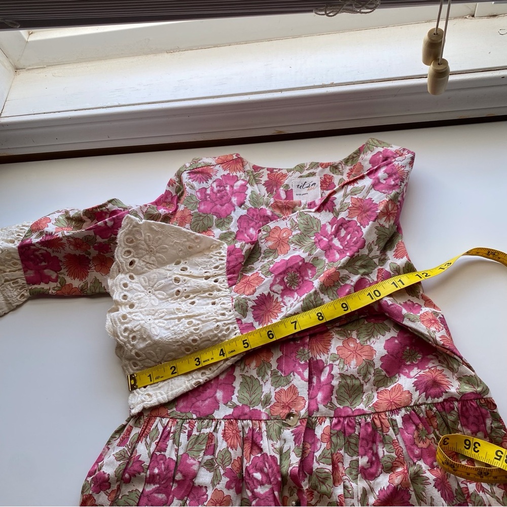 Utsa Kids Floral Lace Sleeve Dress Girls Size 9/10 Pink Boho Cottagecore - Picture 13 of 15